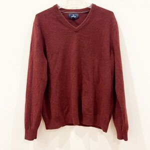 Lands End Sweater Mens Large Burgundy Cashmere Maroon Classic Office V Neck